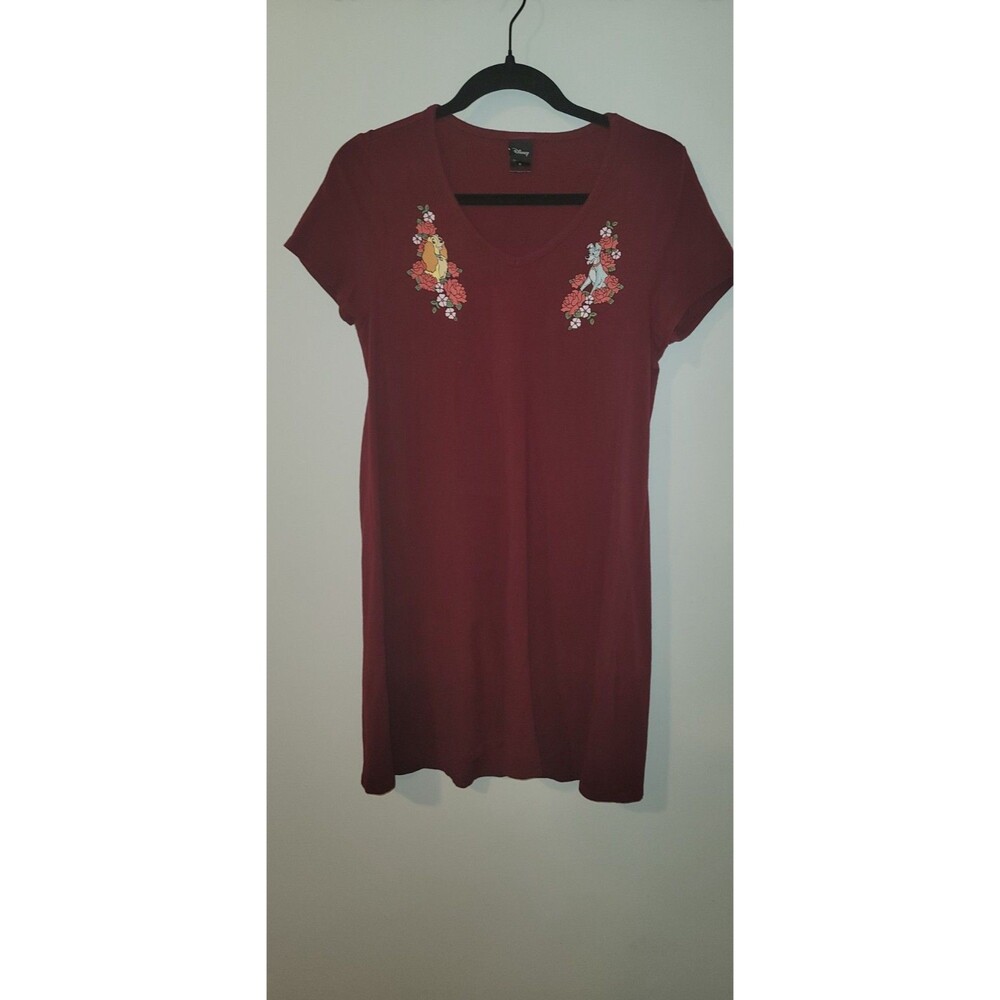 Disney Lady and the Tramp Women’s Burgundy Floral Nightgown Sleep Shirt Size M